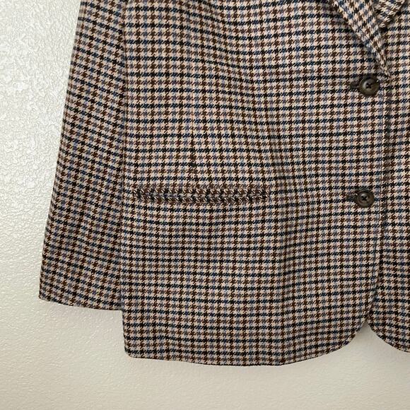 Sundance Blazer Womens Small Petite Brown Blue Houndstooth Wool Blend Preppy - Picture 5 of 11